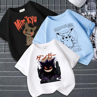 T-shirt Pokémon Hommes et Femmes Imprimé Manches Courtes Anime Dessin Animé Geng Gui Vêtements pour Enfants Périphérique Étudiant Été