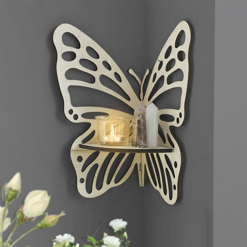 Wooden Craft Butterfly Hollow Storage Rack,  Home Wall Decoration