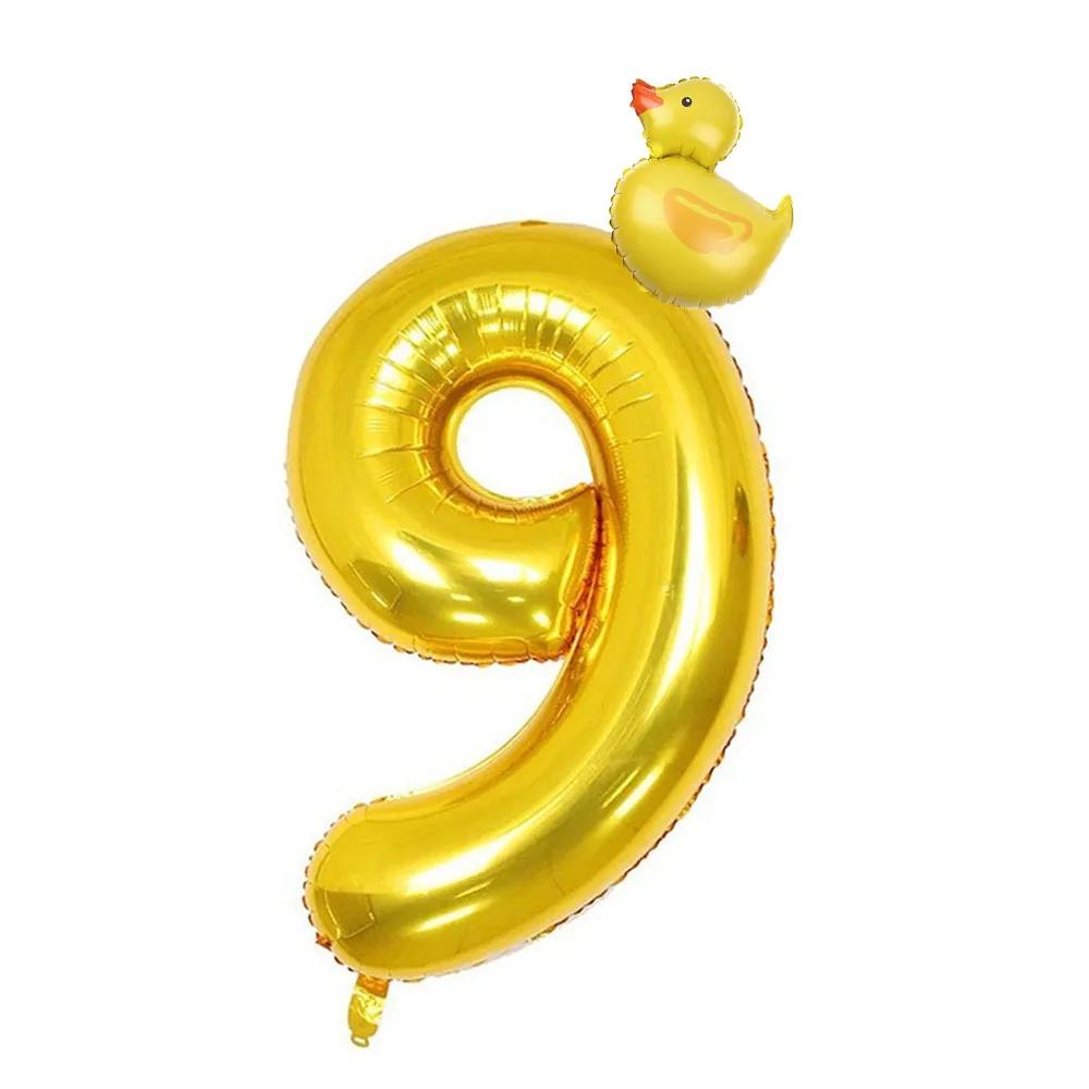 2Pcs Mini Duck Shape Foil Balloons Set Golden 40inch Number Balloon 0-9 Kids Birthday Party Deco Baby Shower Air Globos Gifts
