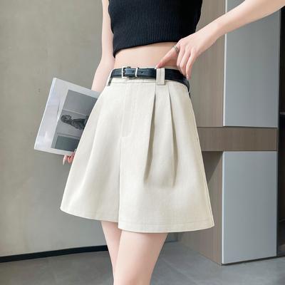 Elegant and Comfortable Women's Cotton and Linen Shorts, Summer Korean Style High-Waisted Wide-Leg Shorts for Petite Girls