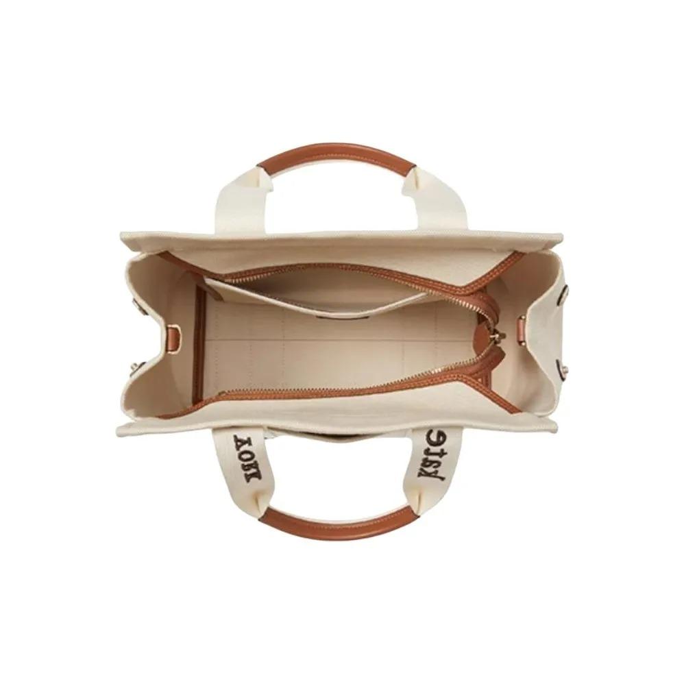 Kate Spade PLENTY Detachable Strap Letter Print Fabric Tote Bag Shopping Tote Shoulder Handbag Small Women's Natural