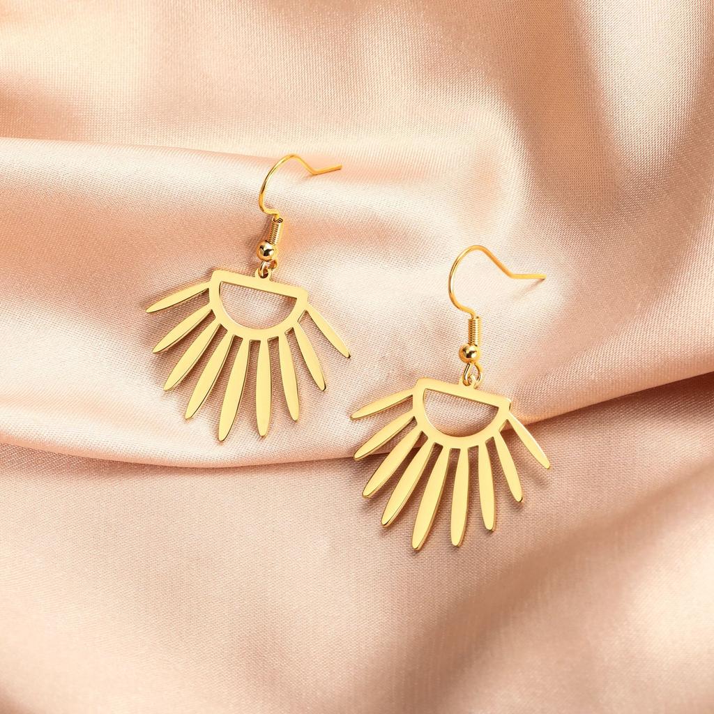 Geometric Sun Earrings Gold Color Stainless Steel Dangle Earrings Bohemian Jewelry Birthday Gift for Women Girls