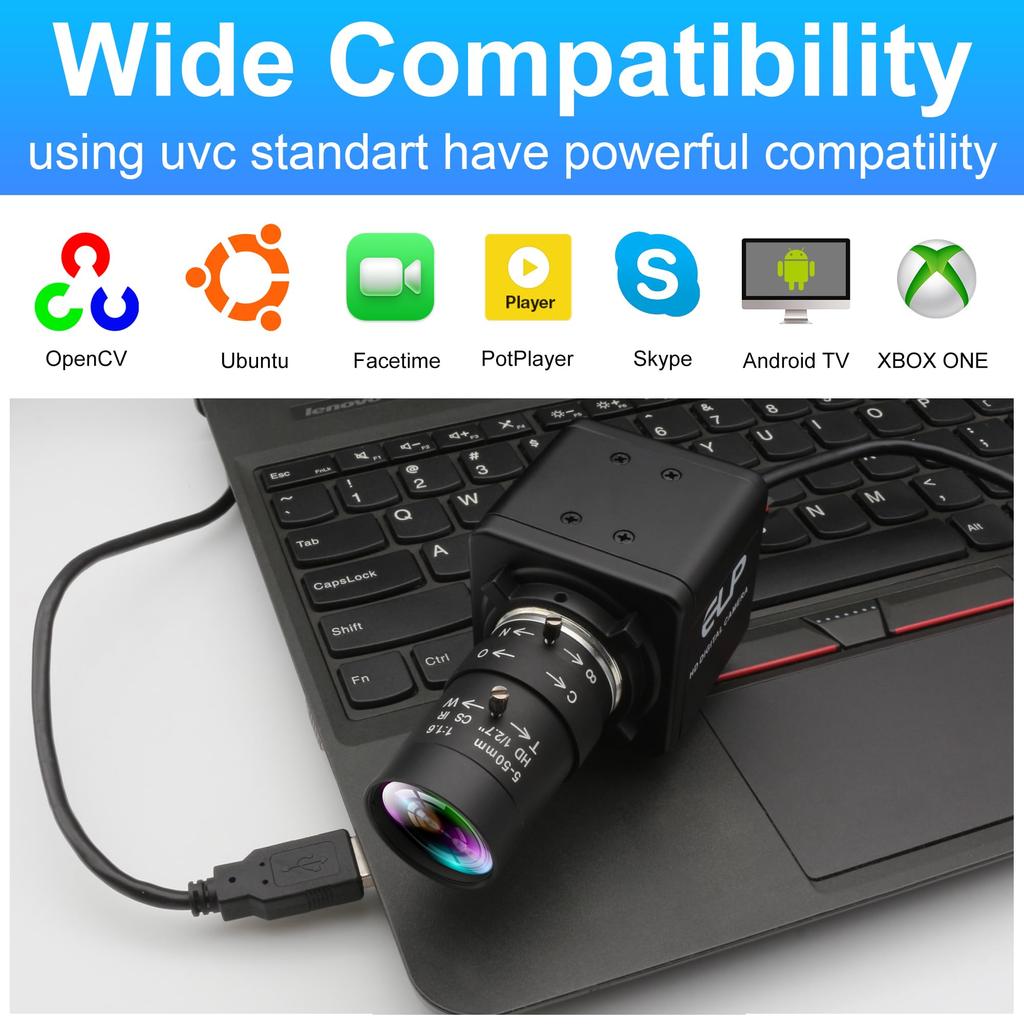 ELP USB Camera 1080P 60fps High Speed 3D Printer Webcam with 10X Optical Manual CS Mount Lightburn PC Computer Slow Motion Camera Plug and Play for