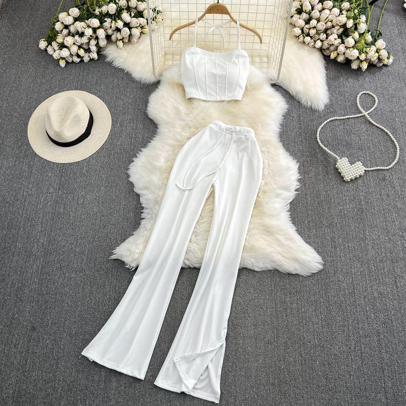 

Halterneck Casual High Waist Slim Looking Draping Effect Fashion Suit White All yards