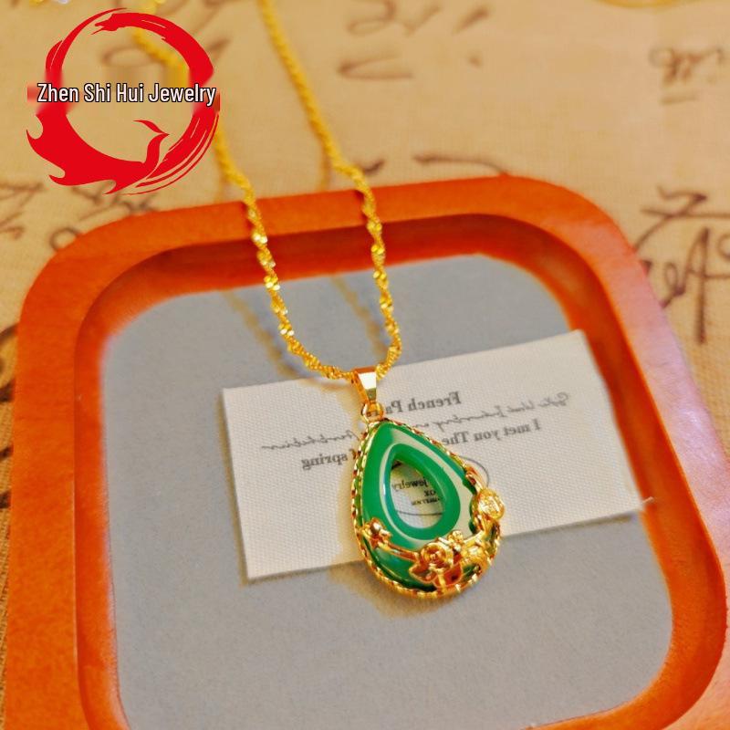 Vietnamesische Goldjaspis Anhänger Halskette: Wohlstand & Reichtum Rose Vergoldetes Messing Geschenk für Mama