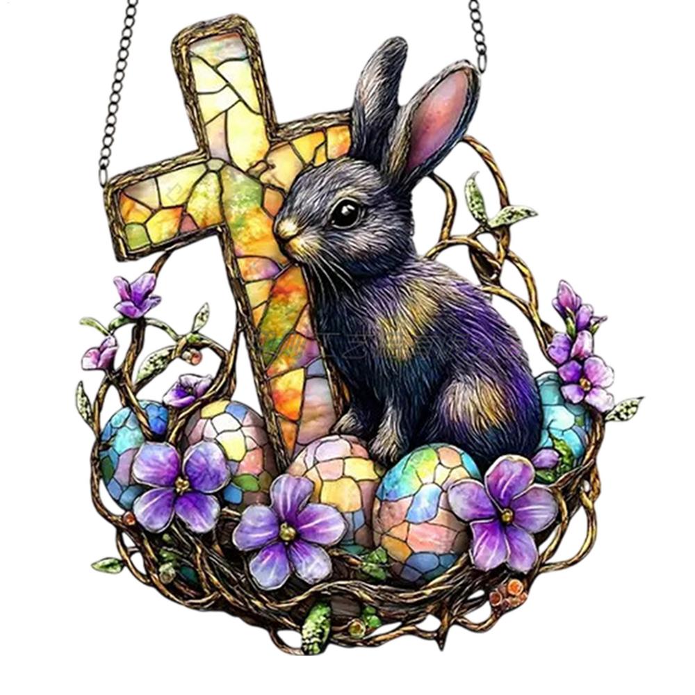 2D Acrylic Bunny Ornaments Easter Egg Design Holiday Scene Pendant Christmas Tree Decorations Easter Home Decor