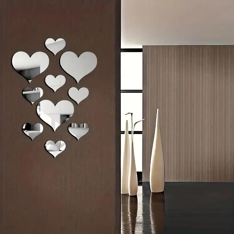3D Love Mirror Wall Sticker 10Pcs Set Self-Adhesive Easy To Paste Decal for Wedding Kids Room Toilet Table Home Decor