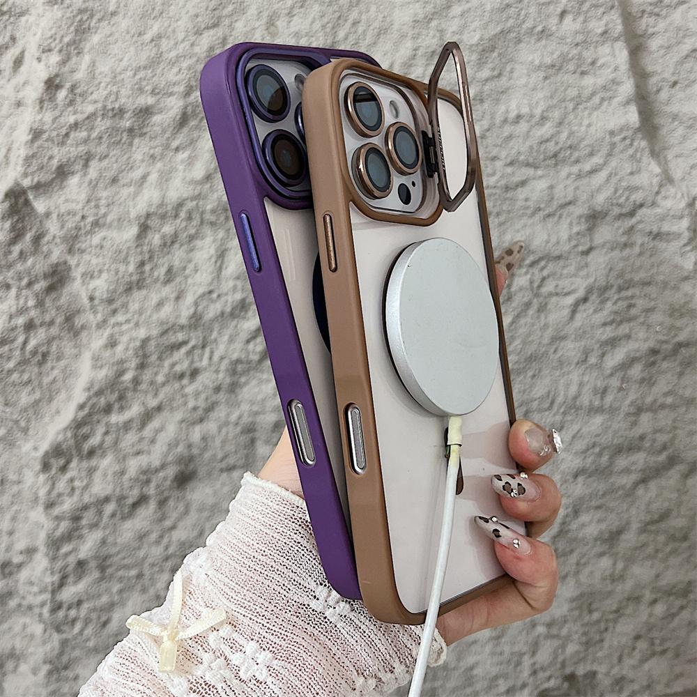 Magsafe Magnetic Lens Protection Stand Phone Case For IPhone 11 12 13 14 15 16 Pro Max Camera Glass Transparent Metal Ring Cover