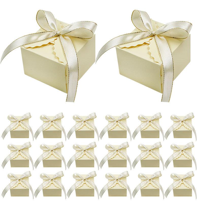 European Candy Box, Five-Color Bow Square Wavy Candy Box, Wedding Gift Packaging Box.