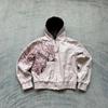 Women's Hooded Long Sleeve Zip Up Jacket Oversized Streetwear Cherry Blossom Print Cotton Blend Hoodie Coat