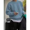 Korean Ins Style Mens Loose Round Neck Gray Knit Sweater