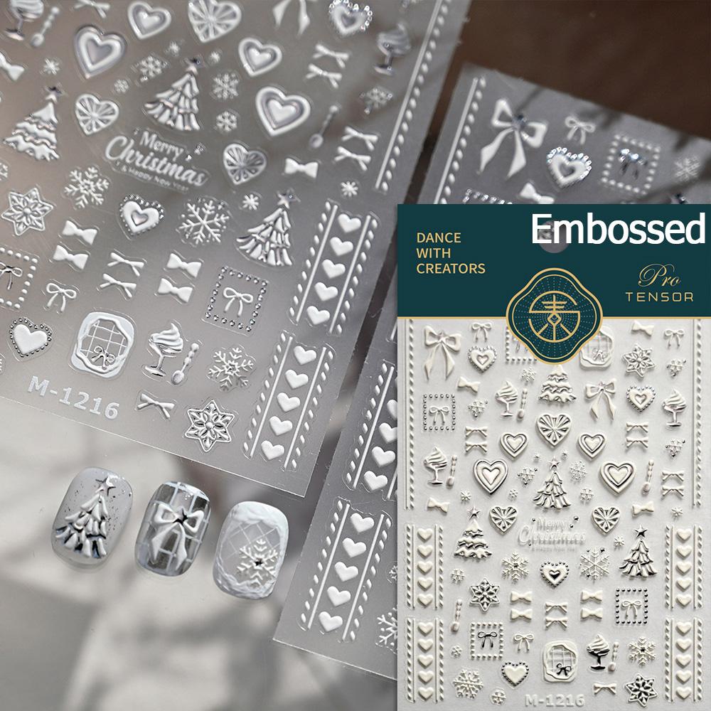 Gold Stamped Snowflake Stars White Christmas Tree Red Bowknot Cute 3D Nail Art Stickers Xmas Lovely Manicure Decals