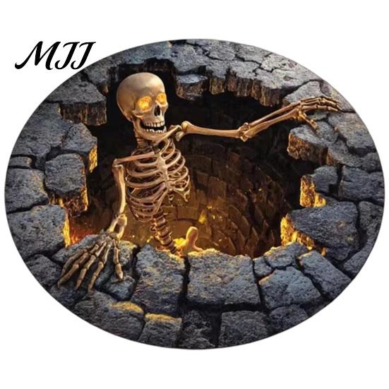 Indoor Holiday Theme Rug Halloween Round Area Rug, 3D Optical Illusion Doormat for Living Room, Scary Floor Mat Non Slip Absorbent Mat, Washable