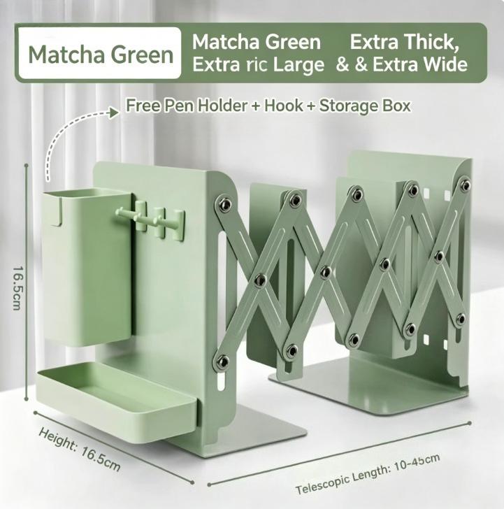 

Bookstand Desktop with Retractable Bookshelf Book Storage and Storage Rack with Pen Holder Fixed Book Clip Student Foldable Vook