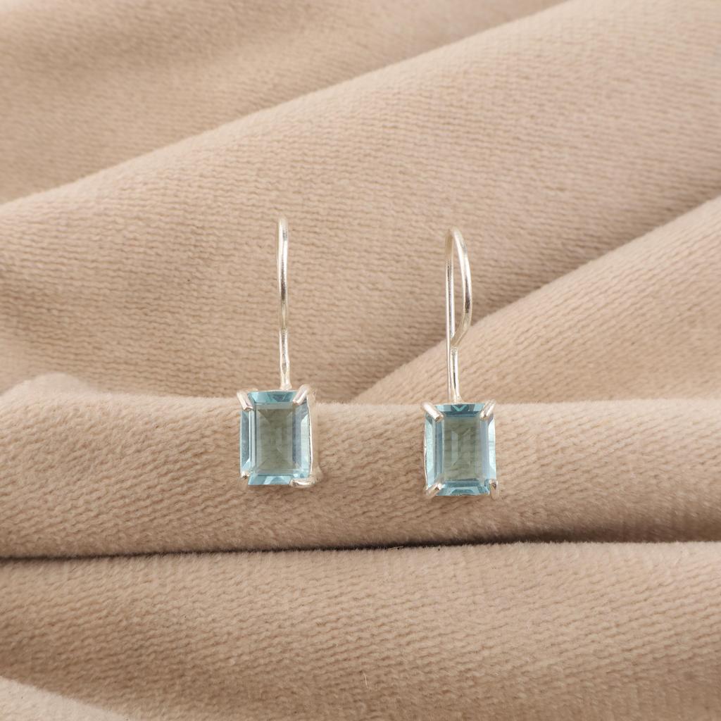 Φυσικός Γαλάζιος Τοπάζι πολύτιμος λίθος Ασημένιο Μποέμ Σκουλαρίκι 1" Ασήμι 925 Χειροποίητο Κόσμημα Για Δώρο Αγίου Βαλεντίνου/Επετείου EE-180-11