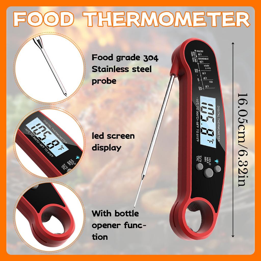 Folding Temperature Measuring Food, Kitchen Oven Barbecue Temperature Measuring, Meat Barbecue Temperature Measuring