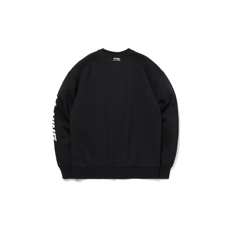 Li Ning Sports Fashion Series Fleece Loose Pullover Sweatshirt Men sweatshirt New-Standard-Black AWDQ801-6