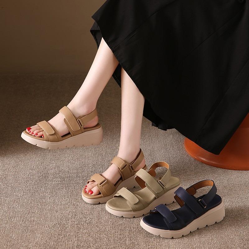 2025 Summer New Thick Bottom Slope Heel Sandals Lightweight Non-slip Comfortable Casual Sports Velcro Roman Shoes