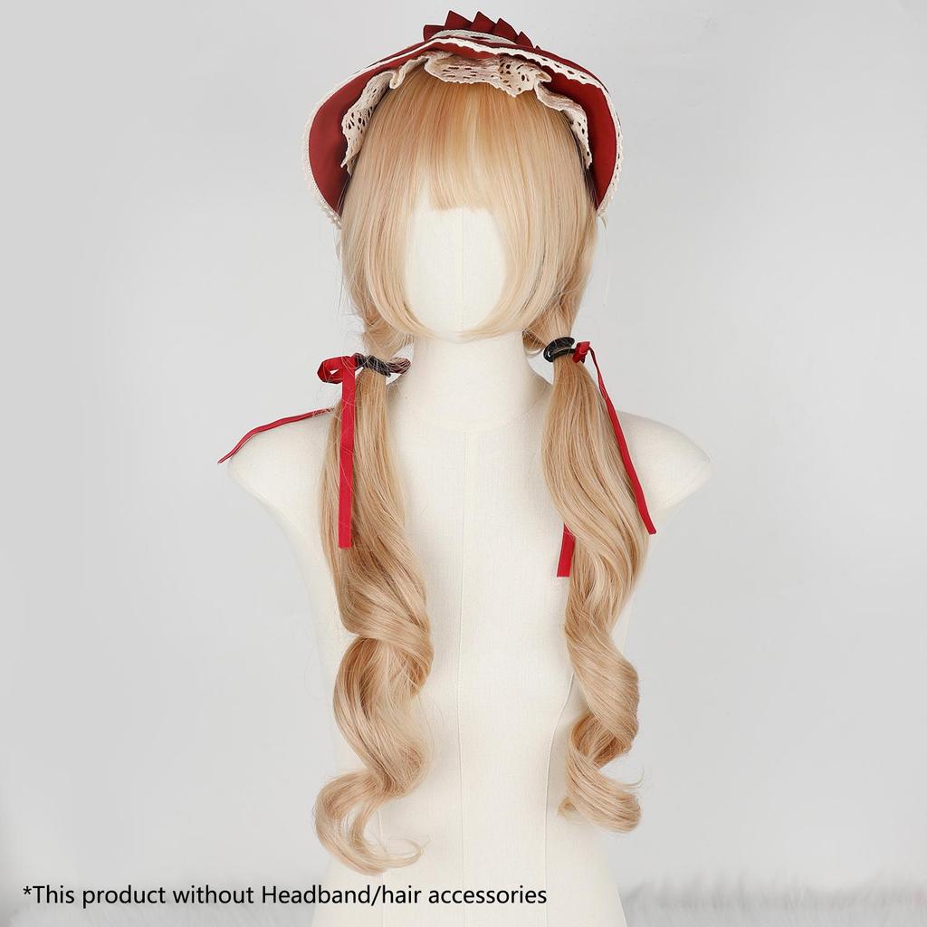 Synthetic Cute Lolita Wig Bunches Golden Brown Blonde Hair Wigs with Bangs Female Natural Wavy Long Hair Anime Cosplay
