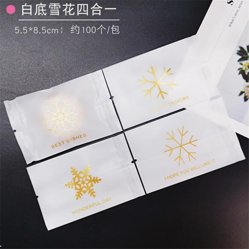 100 Stück Neue Schneeflocken-Knusperverpackung Blumentee Kekse Nougat Maschinell versiegelt Transparente Gefrostete Beutel Weihnachtsgeschenkverpackung