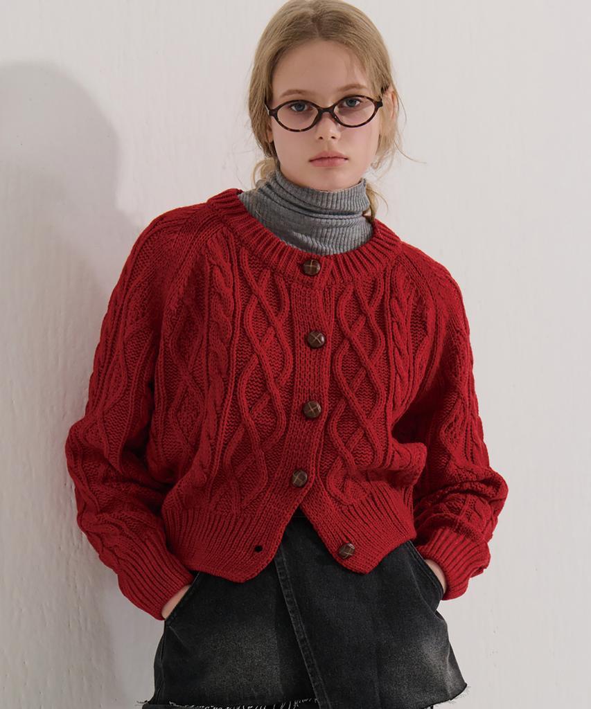Camino Cable Knit Cardigan Red