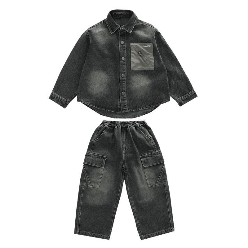 Boys Denim Two-Piece Set Fall 2026 Casual Kids Outfit Long Sleeve Top Pants Ages 3-8