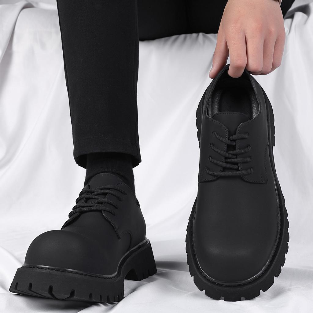 High-end thick-soled Derby shoes men's shoes retro heightening big head shoes fashionable new high-end British casual leather shoes