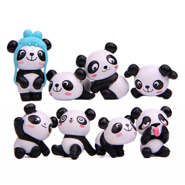 8 ks/sada roztomilé pandy DIY mikro krajinářské figurky dekorace PVC vtipná krásná mini ozdoba