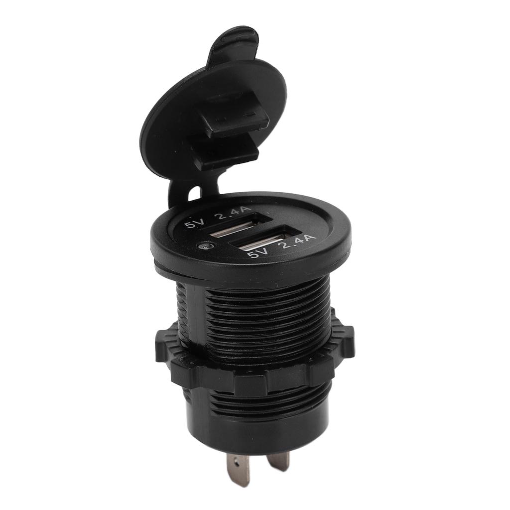 Modified Car Charger Dual USB Port 2.4A 1 In 2 Out Waterproof Design Matte Black with Backlight