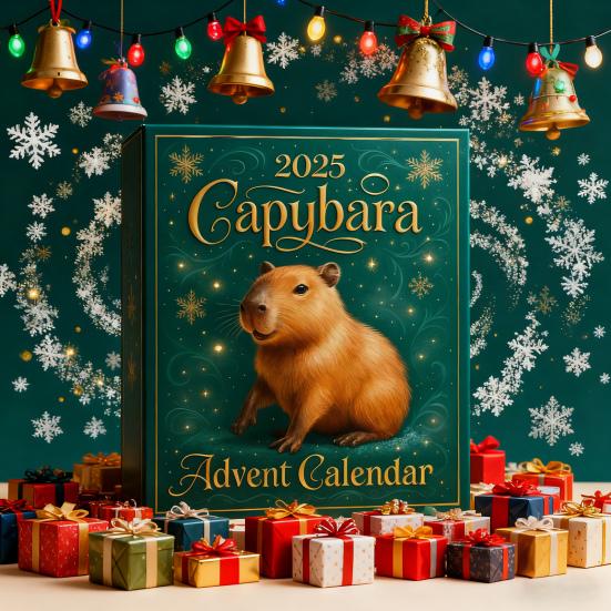 2025 Kalendář s kapybarou 24 dní Vánoční odpočítávací kalendář s 24 ks 2D/3D ozdob kapybary Dárkové překvapení pro sváteční výzdobu