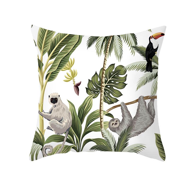 New Tropical Plant Print Pillowcase Summer Peach Skin Cartoon Animal Home Cushion Living Room Cushion