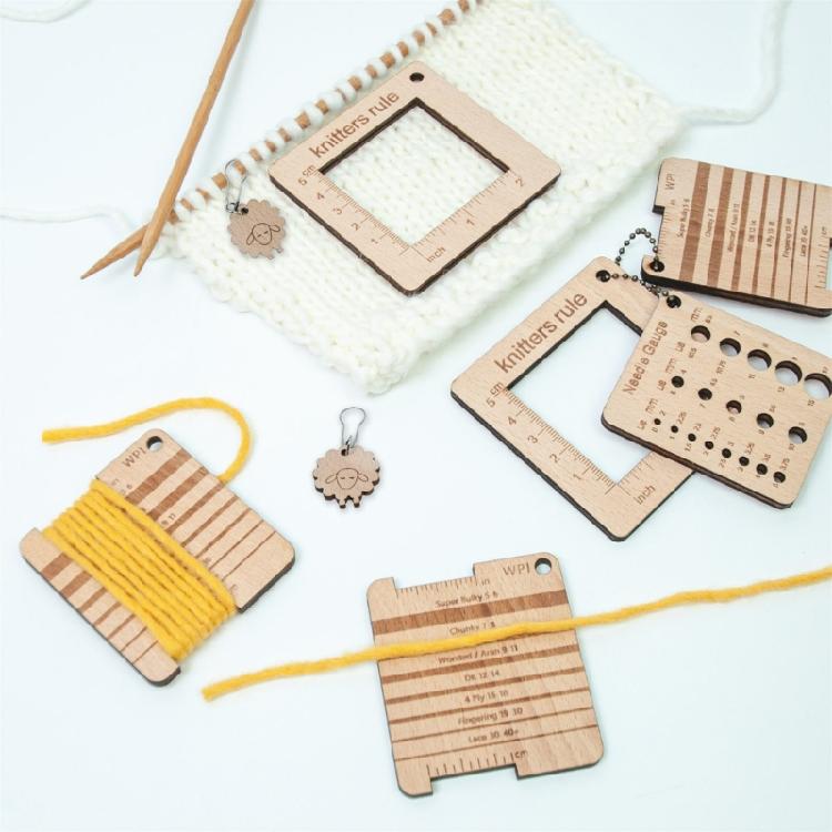 Knitting Needle Gauge Knitting Yarn Gauge Knitting Ruler Wood Knitting Gauge Tool Set for Beginner and Professional