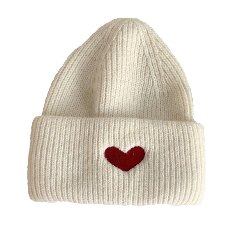 Cute embroidered love wool hat women's autumn and winter warm casual versatile student knitted hat show face small cold hat