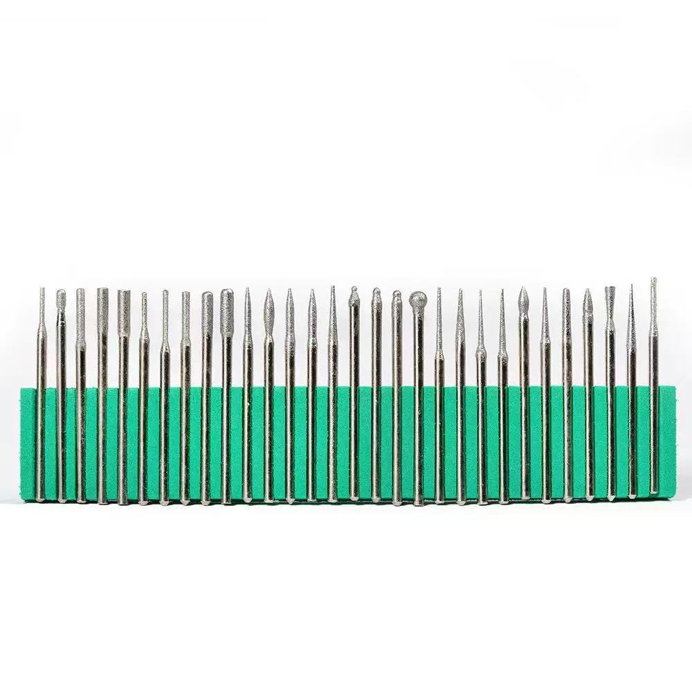 30pc Black Box Set 3mm Shank Diameter Electroplated Diamond Grinding Heads for Polishing
