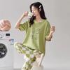 Summer Pure Cotton Pajamas Women's Pullover Sweet Casual Short-sleeved Cropped Pants Can Be Worn Outside Loungewear Student Dormitory Set