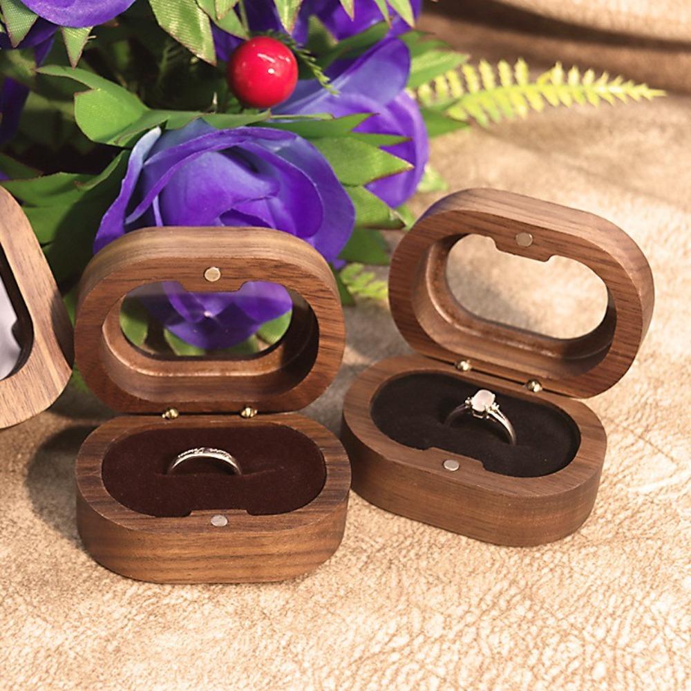 Jewelry Storage Box Finger Ring Box Wooden Couple Rings Holder Simple Wedding Ring Case  Engagement