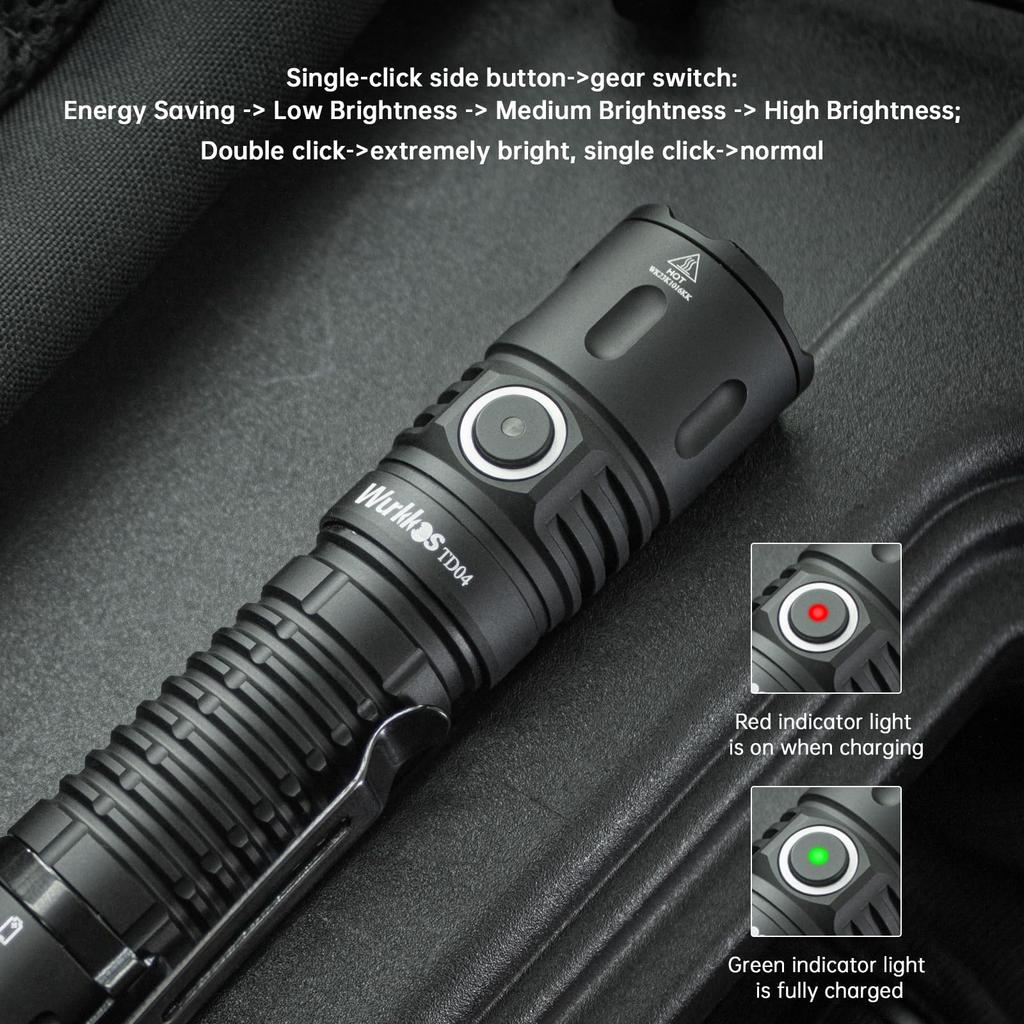 Wurkkos TD04 Flashlight, LED Light Powerful 3000 Lumens Tactical, Flashlight
