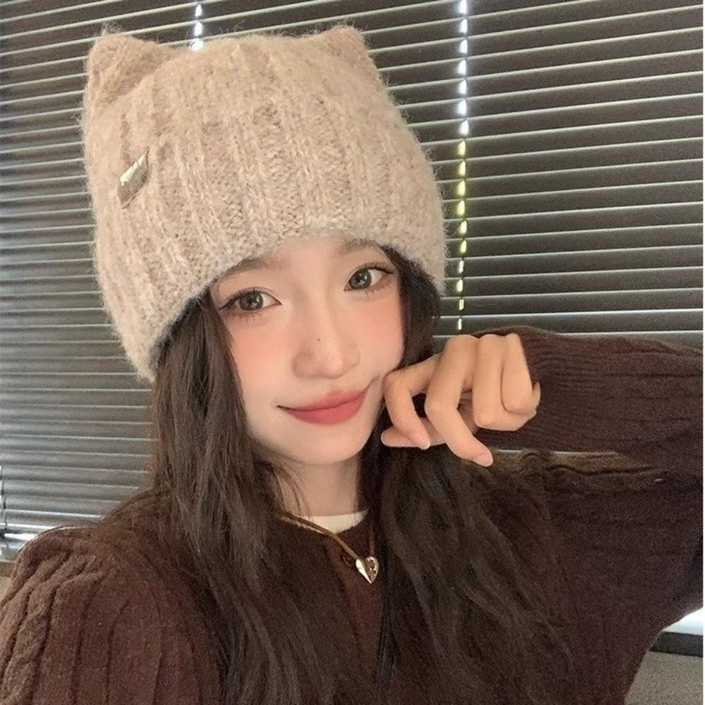 Warm Winter Hat Cat Ear Skullies Hat Cute Knitted Beanies for Women