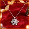 Huitan Aesthetic Engraved Snowflake Pendant Necklace for Women Elegant Party Inlaid Shiny CZ Jewelry Festival Xmas Accessories