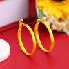 Round Copper Alloy Smooth Earrings - Simple Gold-Imitation Hoops for Women, Versatile Large Design
