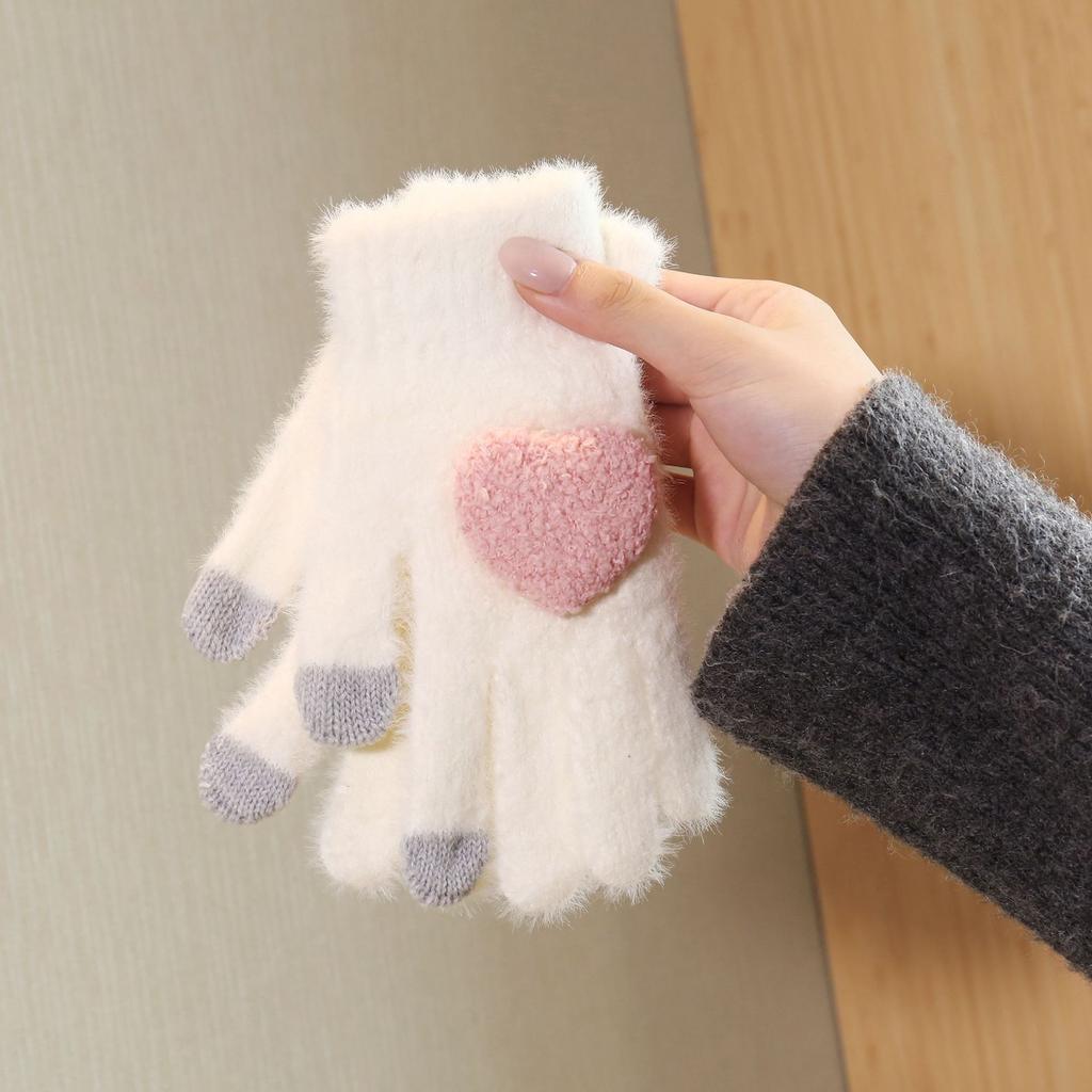 Gloves Women's Warm Velvet Thickened Cold-proof Korean Version of Students' Five-finger Autumn and Winter Cycling Design