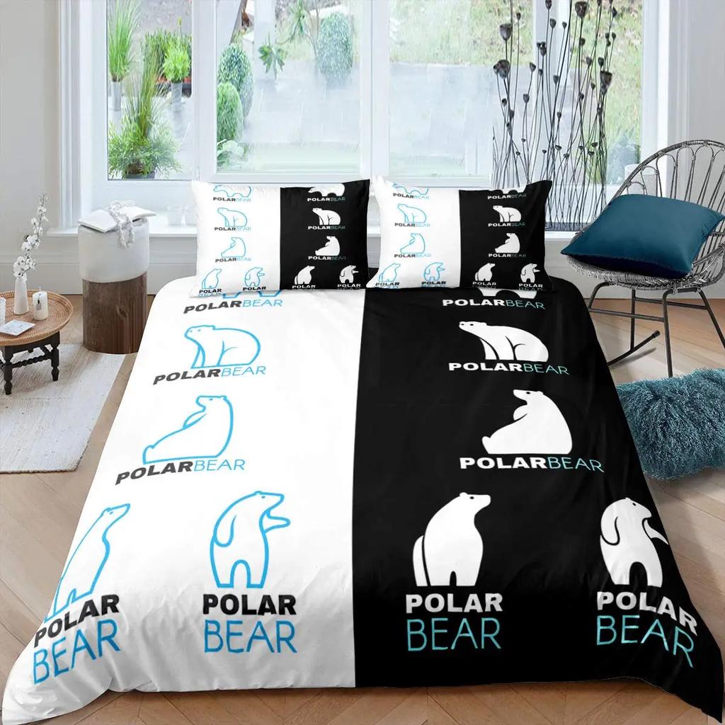 Polar Bear Duvet Cover 3D Lovely White Arctic Animals Kids Teens Women Wildlife Arctic Scenery Theme Quilt Cover Room Decoration
