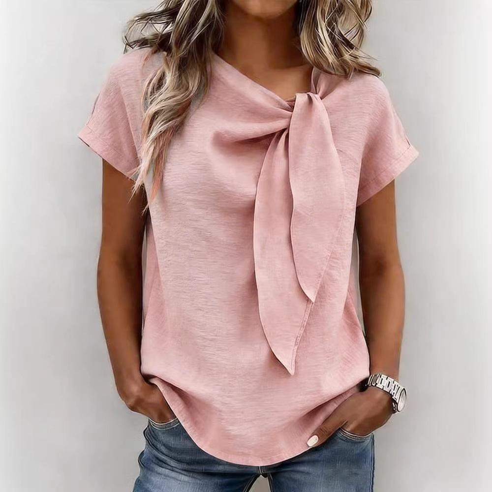 TIFICY Women's Fashion Casual Summer Spring Solid Color Print Short Sleeve Blouses & Shirts