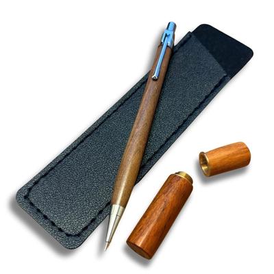 Lightweight and Slim Wooden Mechanical Pencil with Pen Made from Rare and Precious Handcrafted by Artisans In a Lead Case Case. Wood, Workshop.