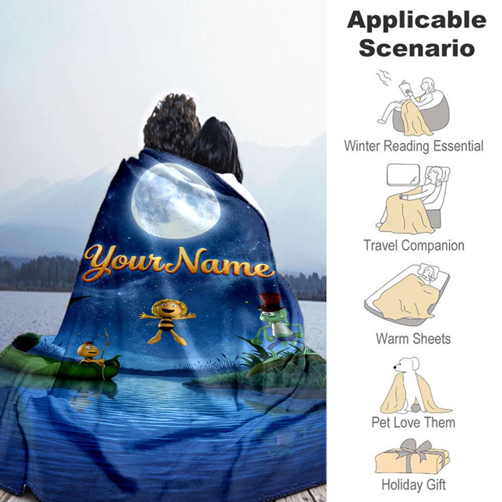 Biene Maja Personalized Text Blanket Cozy Personalized Blanket Durable Comfort Perfect for Office Bedding Bed Sofa Four Seasons Universal