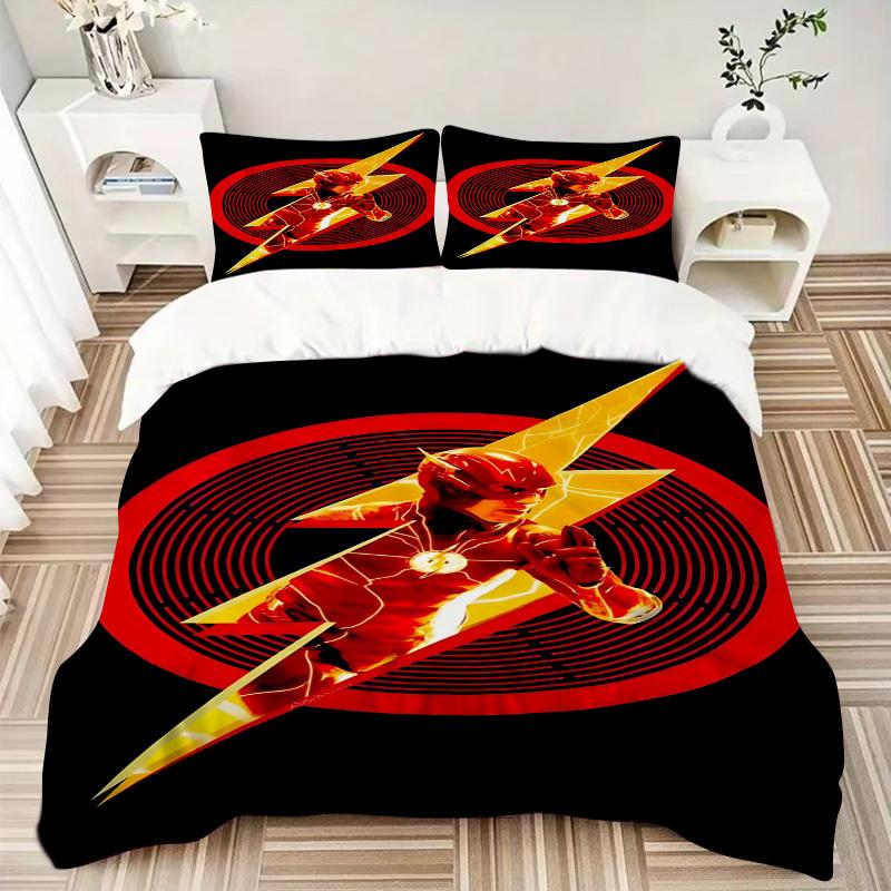 3pcs Flash Superhero Cover Set, Bedding Set, Soft Comfortable Duvet Cover, For Bedroom, Guest Room (1*Duvet Cover + 2*Pillowcases, Without C