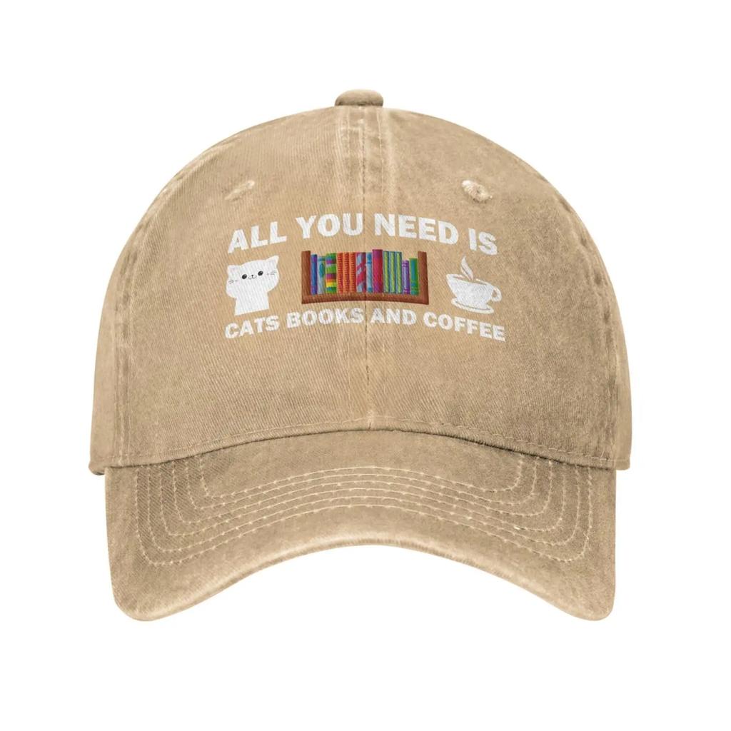 All You Needs Is Cat Books and Coffee Hat Men Baseball Caps with Design Caps