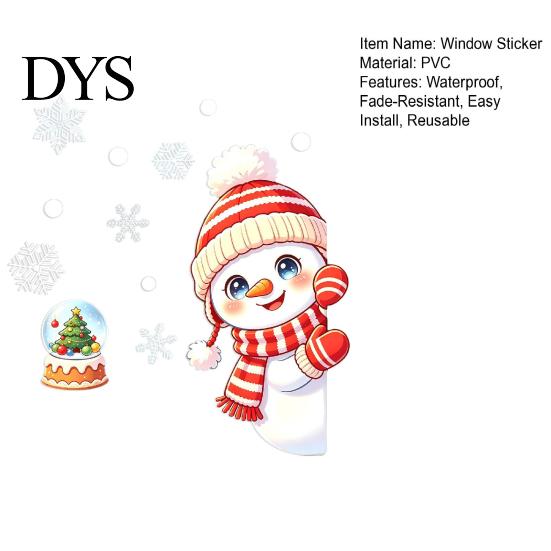 Festive Glass Door Decals Peeking Snowman Static Cling Window Decal, Christmas Sticker with Removable PVC Film Snowflakes, Reusable Holiday Decor for