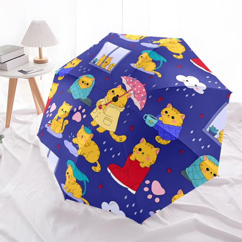 1pc Rainy Day Cats Automatic Folding Umbrella - Portable Collapsible Design, 8-Rib Iron Frame, Durable Fabric yy251125137