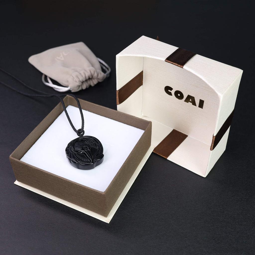Crow Obsidian Power Stone Pendant Necklace Unisex [Coai]